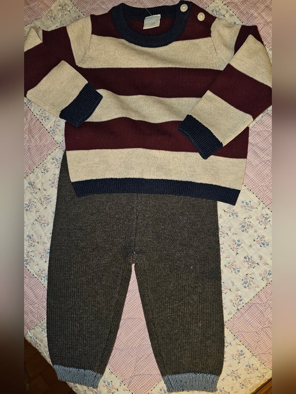 Edgehill Collection Baby Boy Knitted Top and Pants Set.